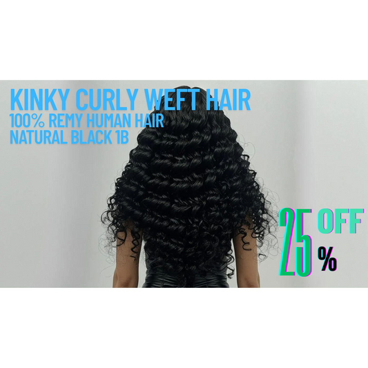 Natural Black #1B Weft Hair Extensions – Kinky Curly | 100% Remy Human Hair | 100g Pack | 10''–30'' | Reusable | Ships from Canada