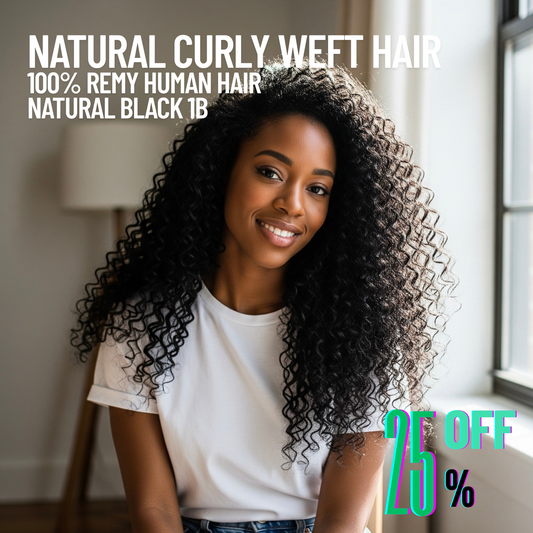 Natural Black #1B Weft Hair Extensions – Natural Curly | 100% Remy Human Hair | 100g Pack | 10''–30'' | Reusable | Ships from Canada