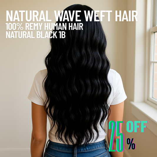 Natural Black #1B Weft Hair Extensions – Natural Wave | 100% Remy Human Hair | 100g Pack | 10''–30'' | Reusable | Ships from Canada