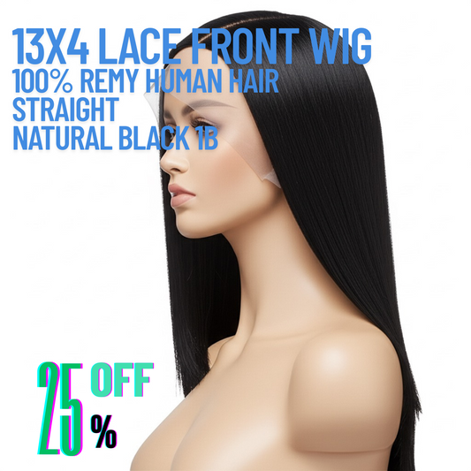 13x4 Transparent Lace Wig – Natural Black Straight | 180% Density Human Hair | Glueless & Bleach-Friendly | Canada Ship