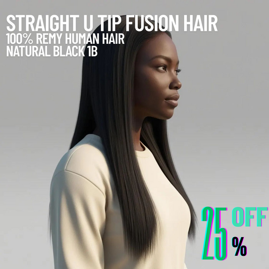 Natural Black #1B Straight U Tip Fusion Hair Extensions – 100% Remy Human Hair | 100g Pack | 10''–30'' | Reusable | Ships from Canada