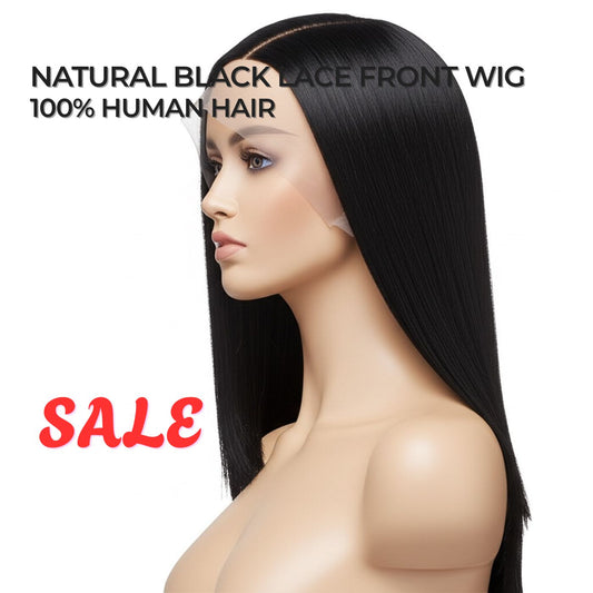 Natural Black Straight Lace Front Wig – 100% Remy Human Hair | 13x4 Transparent Lace | 180% Density | 14''–28''