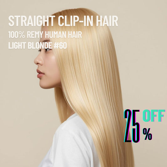Light Blonde #60 Clip-In Hair Extensions – 100% Remy Human Hair | 8pcs, 18 Clips | 100g/120g | 10’’–30’’ | Reusable