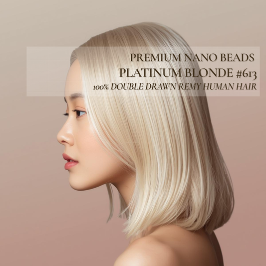Premium Double Drawn Golden Blonde #613 Straight Nano Beads Hair Extensions – 100% Remy Human Hair | 50g Pack | 26’’ | Thick Ends | Reusable