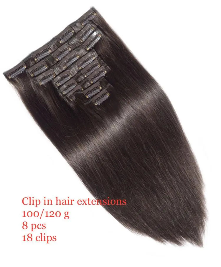 Chestnut Brown #6 Straight Clip-In Hair Extensions – 100% Remy Human Hair | 100g/120g Pack | 10''–30'' | 8pcs, 18 Clips | Reusable | Ships from Canada