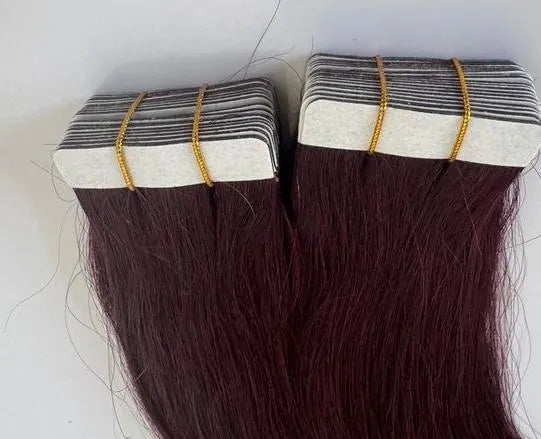 Burgundy Wine Red #99J Tape-In Hair Extensions – 100% Remy Human Hair | 50g Pack | 10''–30'' | Reusable | Ships from Canada