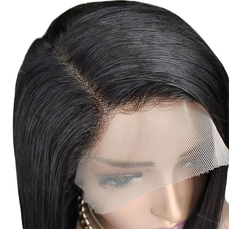 13x4 Transparent Lace Wig – Natural Black Straight | 180% Density Human Hair | Glueless & Bleach-Friendly | Canada Ship