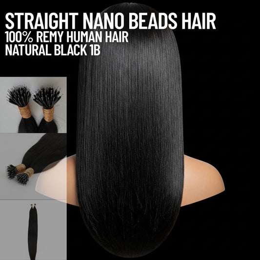 natural black 1b straight nano beads hair extensions 50g 50 strands