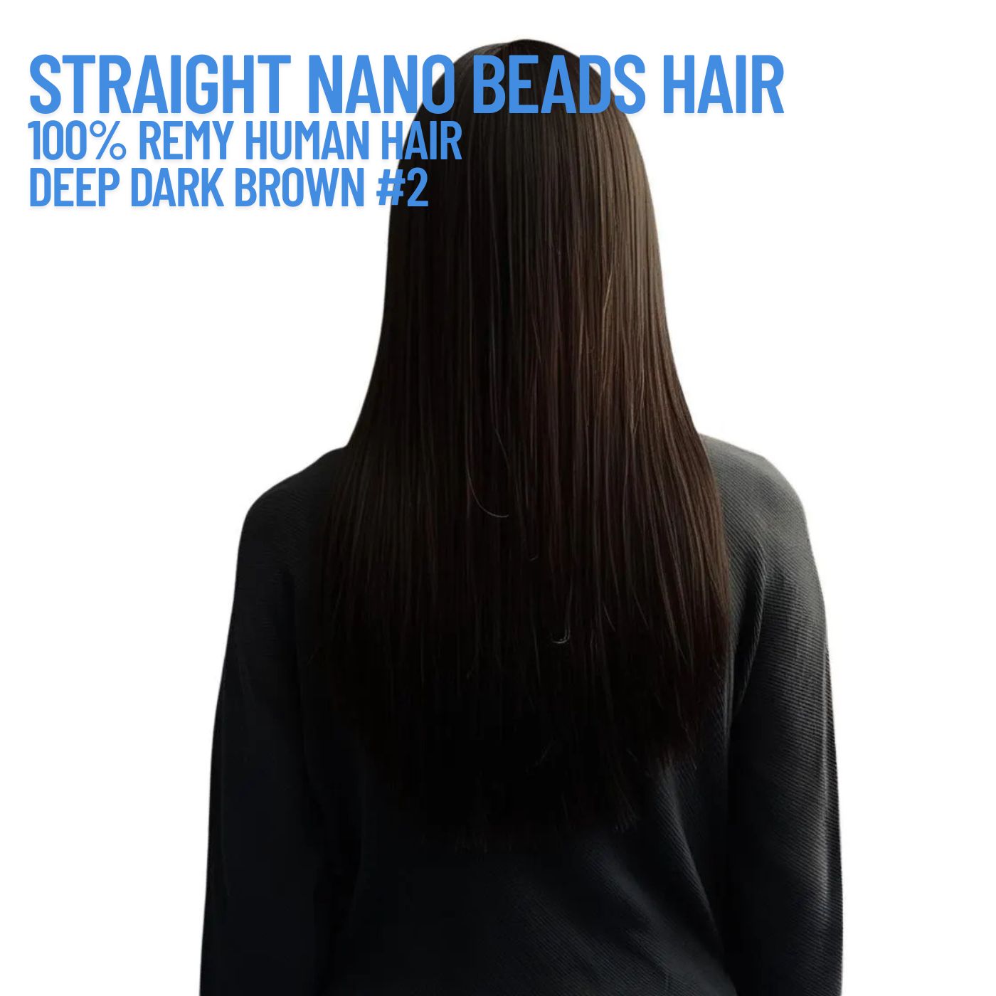 Deep Dark Brown #2 Straight Nano Beads Hair Extensions – 100% Remy Human Hair | 50g Pack (50 Strands) | Reusable | Ships from Canada