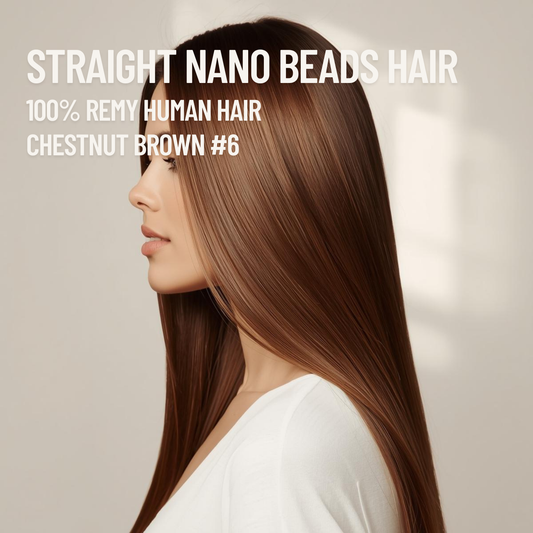 chestnut brown 6 straight nano beads hair extensions 50g 50 strands
