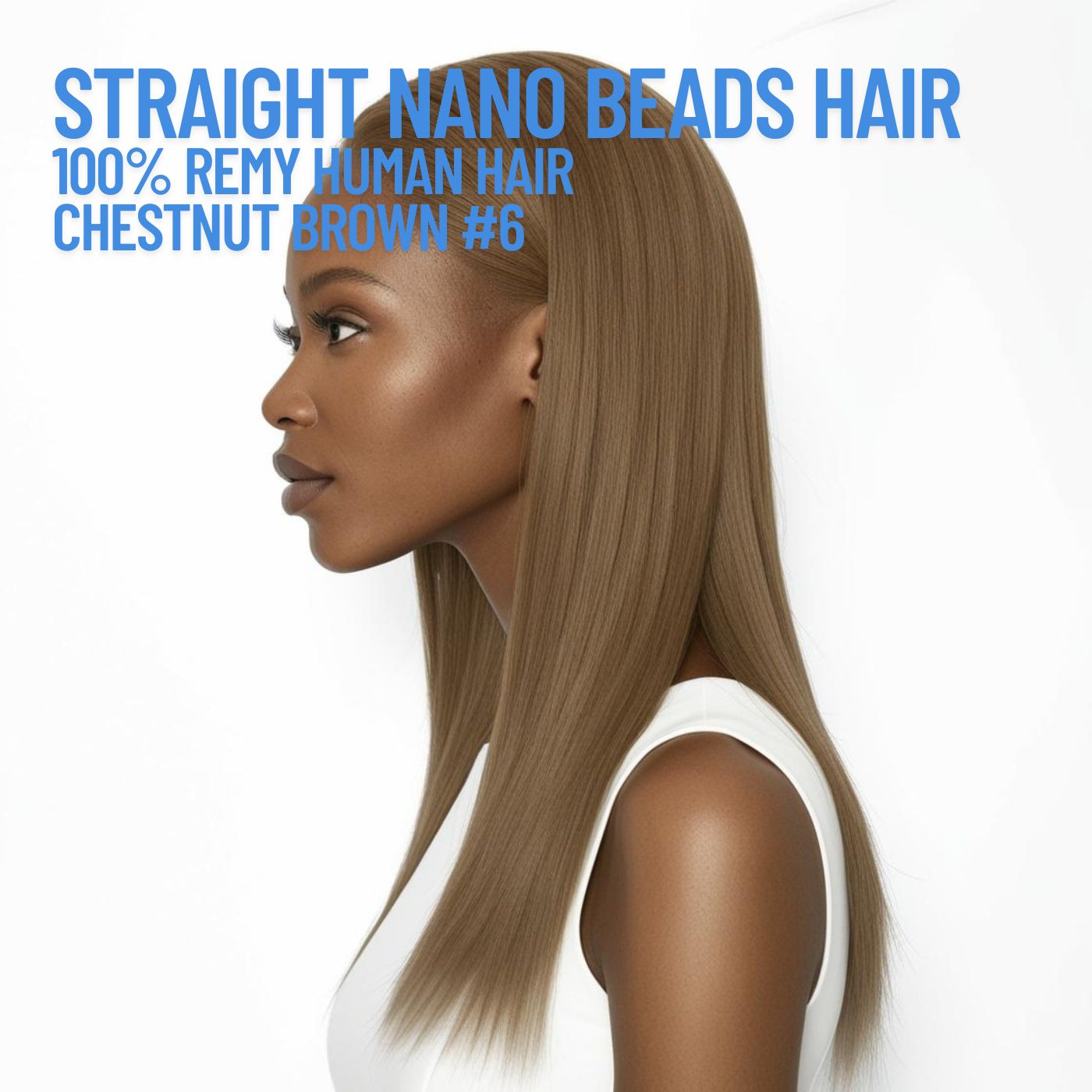 Chestnut Brown #6 Straight Nano Beads Hair Extensions – 100% Remy Human Hair | 50g Pack (50 Strands) | Reusable | Ships from Canada