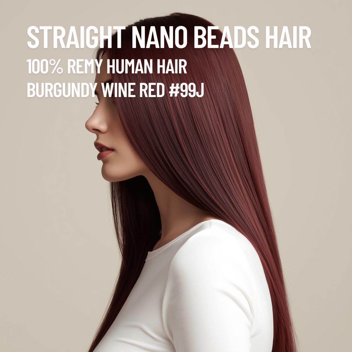 Burgundy Wine #99J Straight Nano Beads Hair Extensions – 100% Remy Human Hair | 50g Pack (50 Strands) | Reusable | Nano-Tip