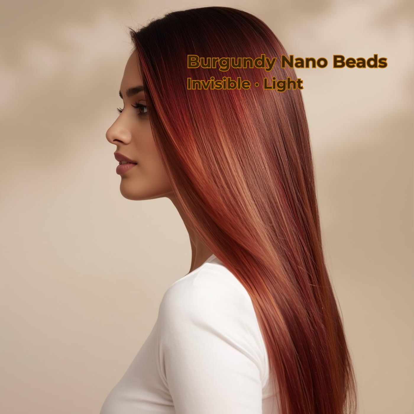 Burgundy Straight Nano Beads Hair Extensions – 100% Remy Human Hair | 50g Pack (50 Strands) | Reusable | Nano-Tip