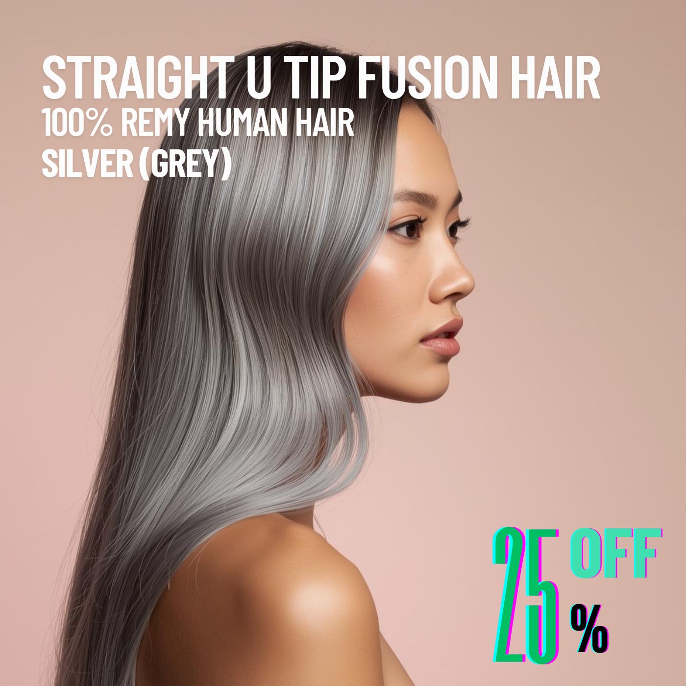 Silver Grey Straight U Tip Fusion Hair Extensions – 100% Remy Human Hair | 50g Pack | 10’’–30’’ | Keratin Pre-Bonded | Reusable