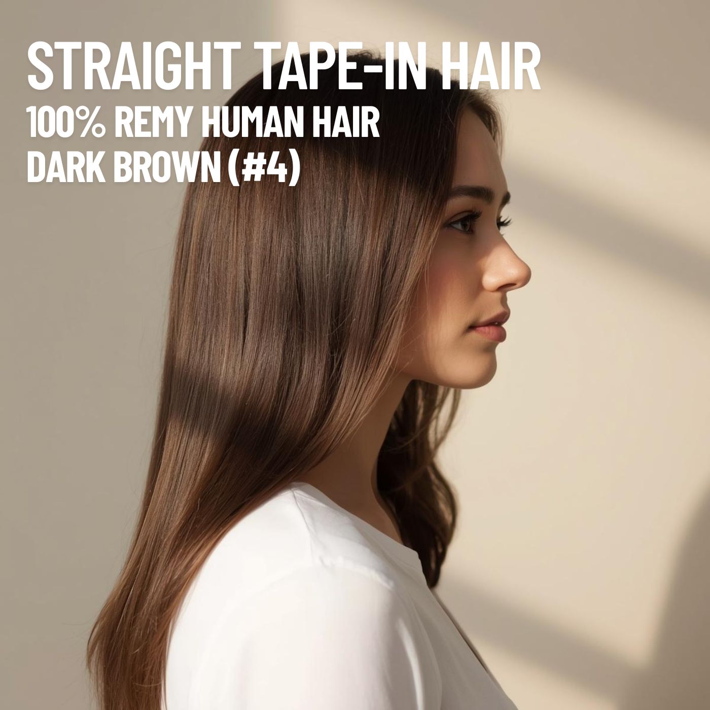 Dark Brown #4 straight tape-in hair extensions made with 100% Remy human hair – smooth reusable adhesive extensions for natural length and volume