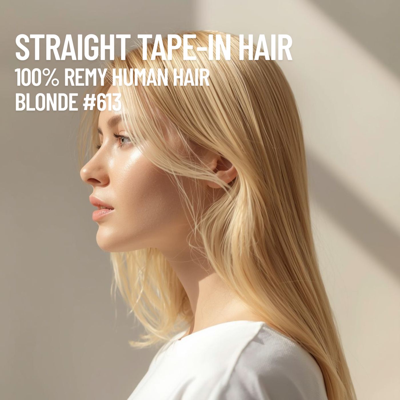 Golden Blonde #613 straight tape-in hair extensions made with 100% Remy human hair – smooth reusable adhesive extensions for natural length and volume