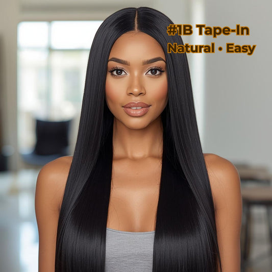 Natural Black #1B Tape-In Hair Extensions – Seamless Blend, Full Volume, Salon Quality