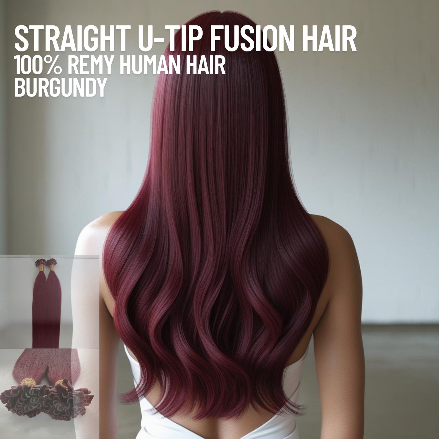 Burgundy Straight U Tip Fusion Hair Extensions – 100% Remy Human Hair | 50g Pack | 10’’–30’’ | Keratin Pre-Bonded | Reusable