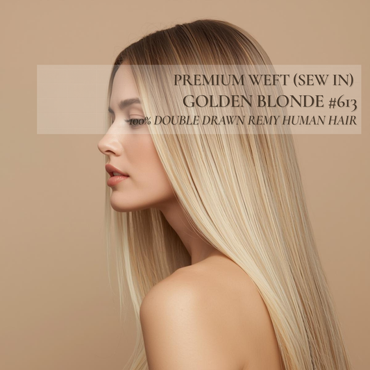 Premium Double Drawn Golden Blonde #613 Straight Weft Hair Extensions – 100% Remy Human Hair | 100g Bundle | 22’’ | Thick Ends | Sew-In & Professional Use